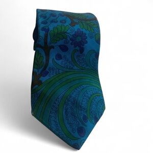 Vintage Skylight blue floral boho formal necktie silk